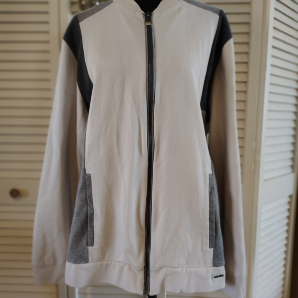 Calvin Klein Performance Track Jacket Size XL – Cream/Gray/Black – Like New